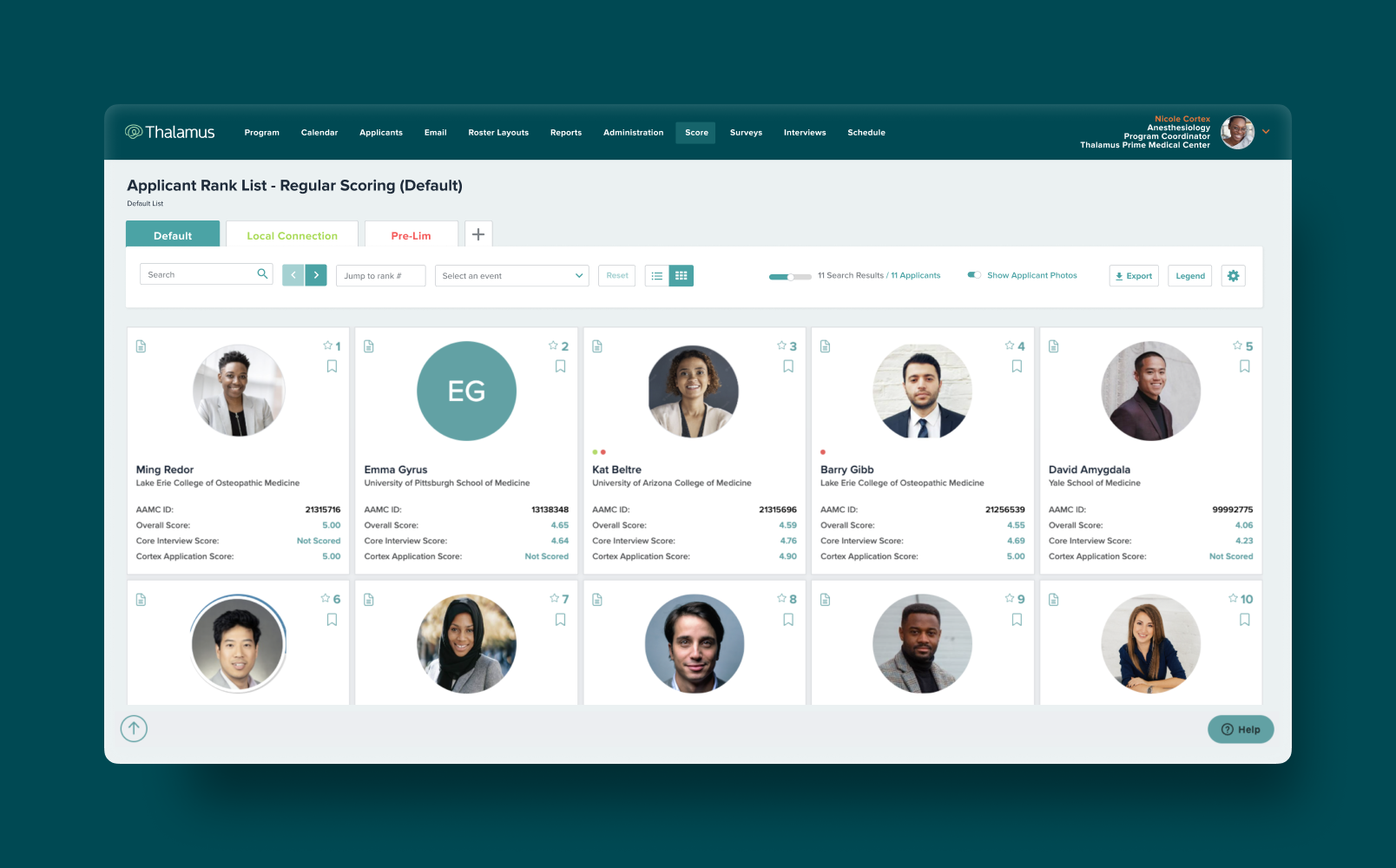 Thalamus Holistic Review Scoring & Ranking