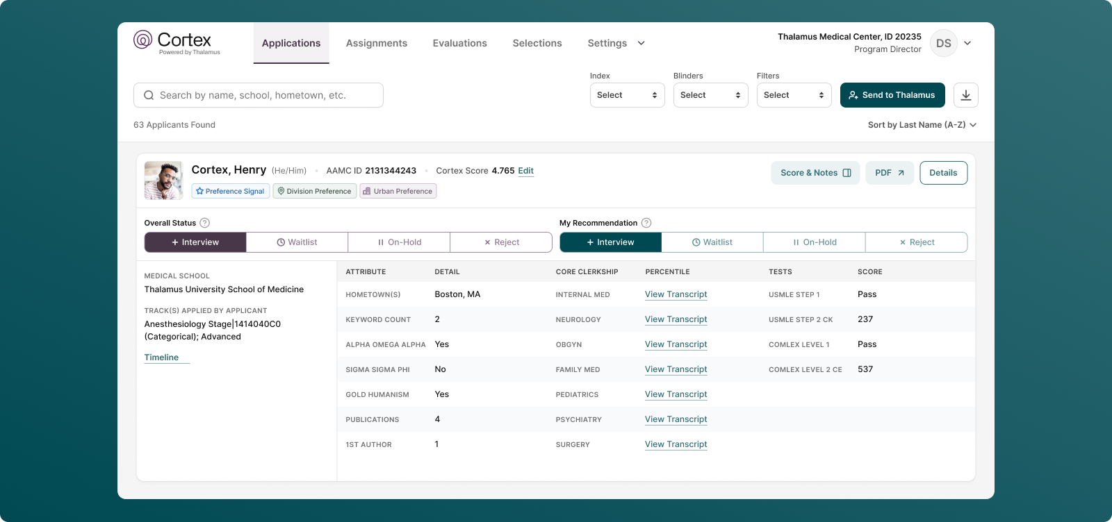 Figure 2: Display of “View Transcript” link in Cortex